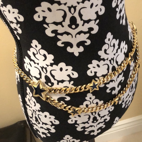 ⭐️ St. John gold chain, black enamel & gold beaded stars double layer 34” belt - Picture 5 of 9